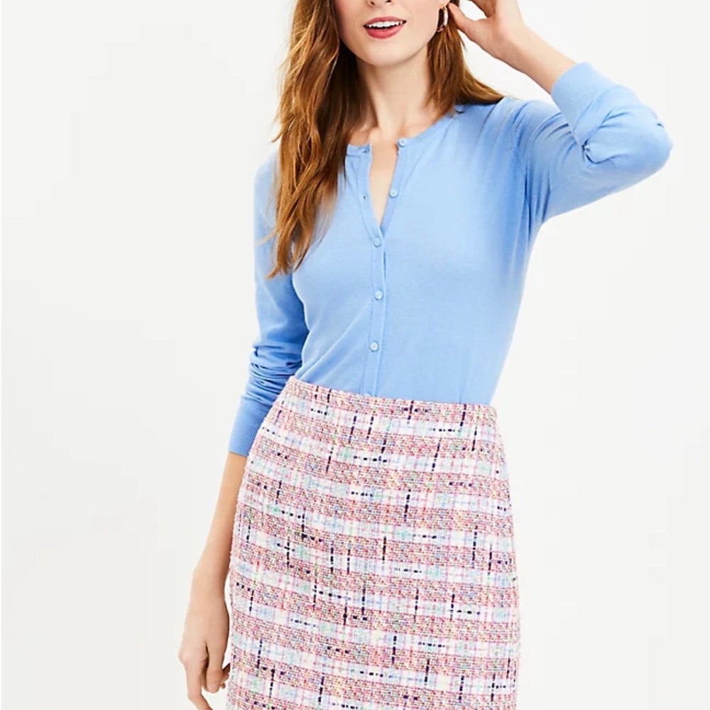 LOFT Pastel Tweed Mini Skirt Pink Blue White - Picture 3 of 4